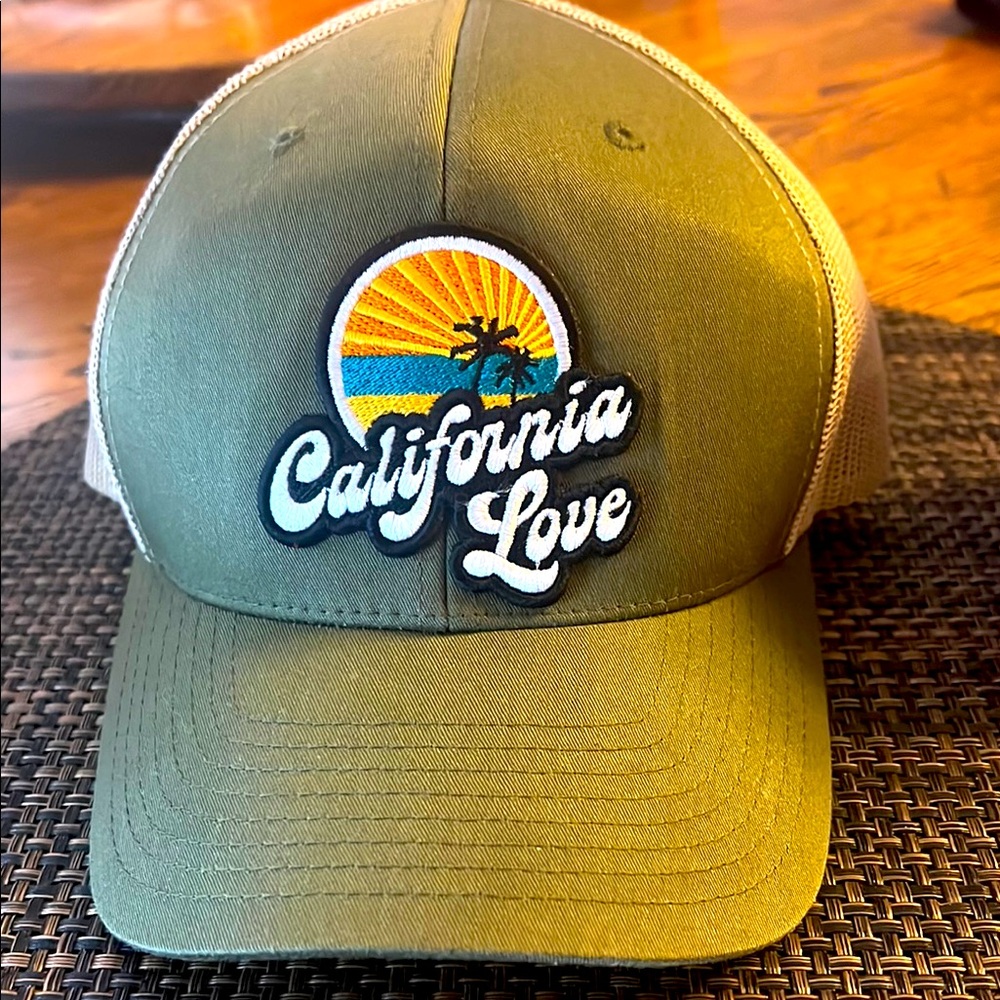 Like new California Love trucker hat. Adjustable. Olive green/tan combo. OSFM.
